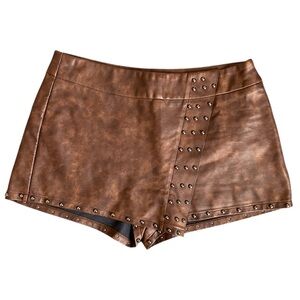 AKIRA Faux Leather Studded Mini Skort Womens Large "I Would if I Could"  Brown